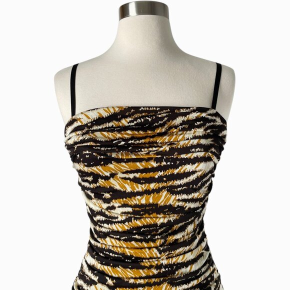 D&G Dolce & Gabbana Dress 38 Brown Tiger Print Ruched Mini Bodycon - Picture 3 of 8
